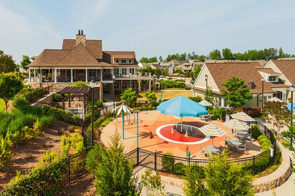 Aerial view of Briar Chapel clubhouse and pool