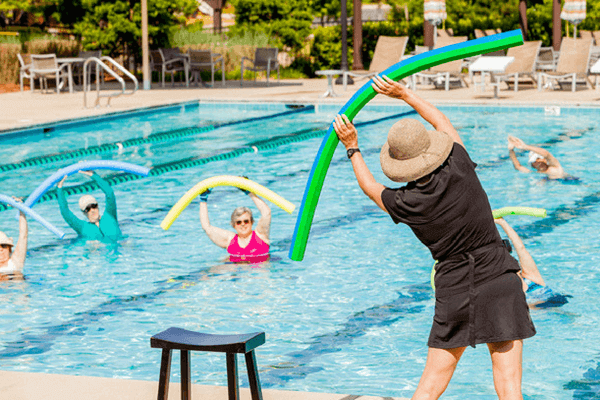 Water aerobics class at Briar Chapel pool amenity