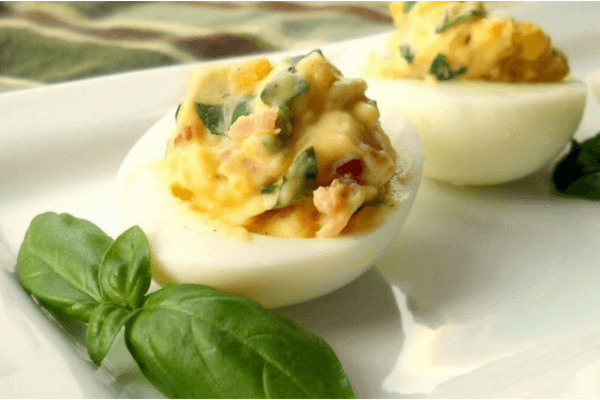 Garlic, Basil and Bacon Deviled Eggs