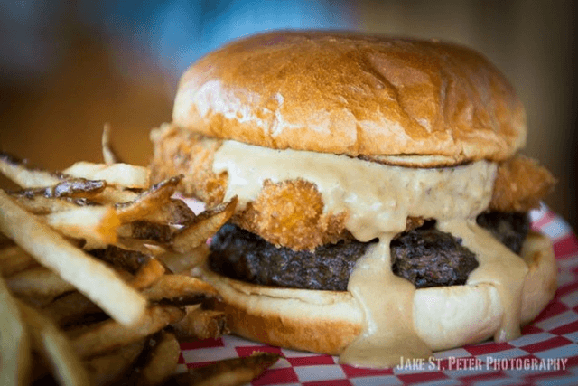 Burger and fries from Town Hall Buger and Beer