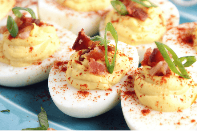 plate of devil eggs for a picnic