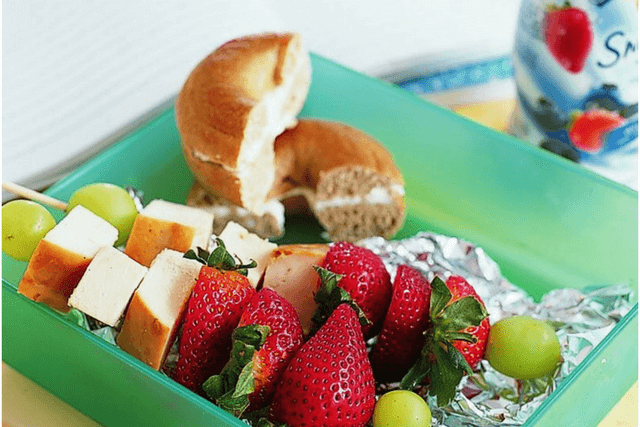 fruit, cheese, bagels lunch