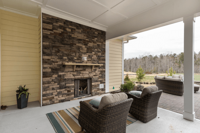 outdoor living space with fireplace