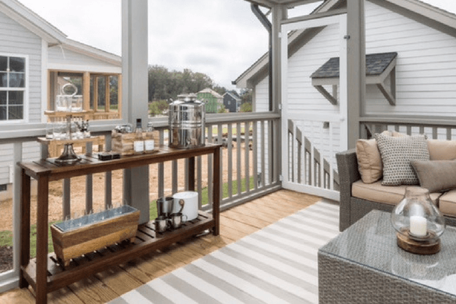 covered porch with barcart