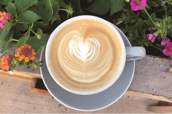 Coffee in mug with latte swirl