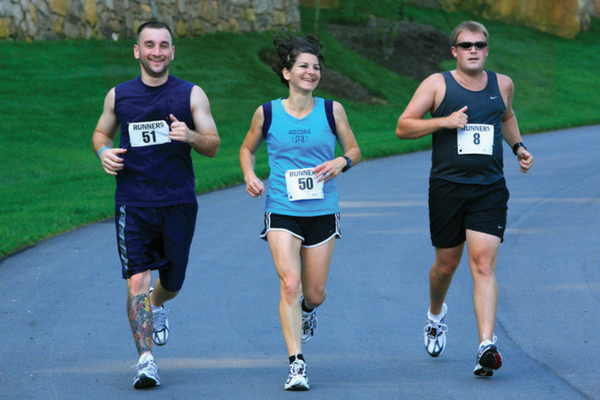 group of adults running