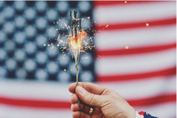 American flag and sparklers