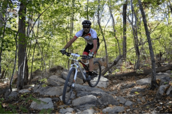 Cyclist along trail