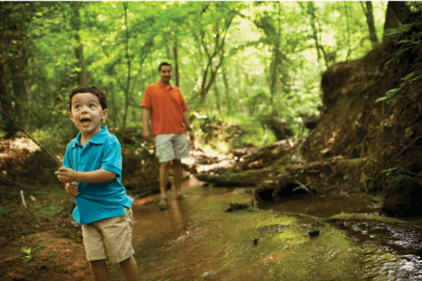 Kid fishing in stream