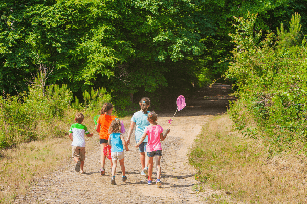 kids walking along trail