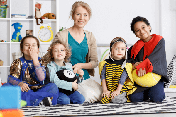 family dressed up with costumes