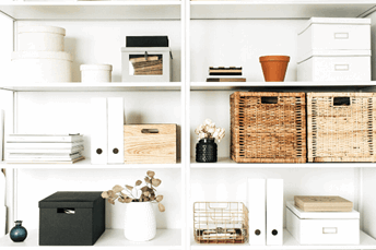 shelving with storage baskets