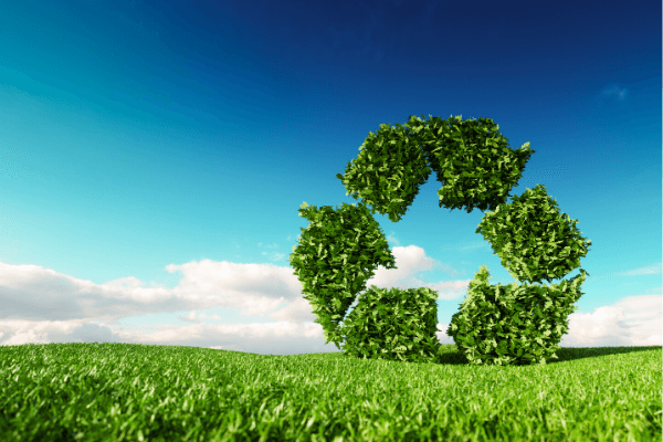 Topiary shaped like recycling symbol