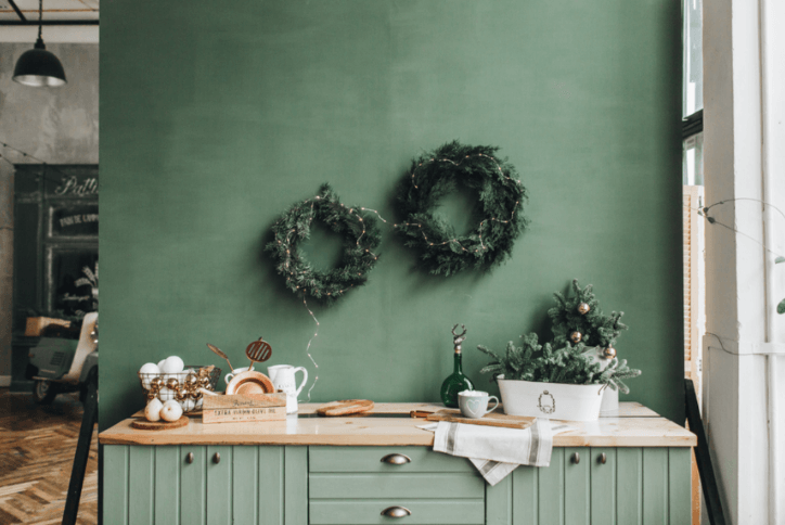 buffet table decorated for the holidays