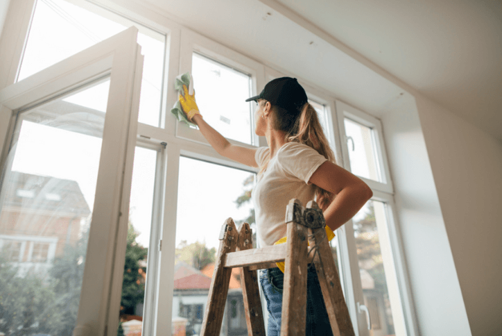 woman cleaning windows