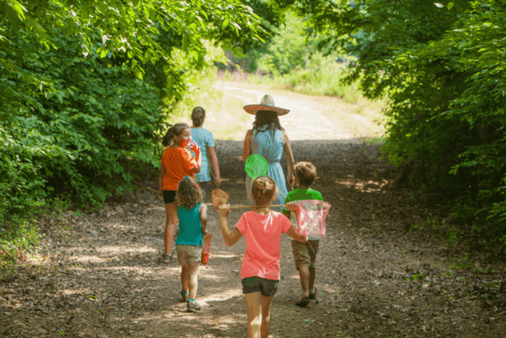 kids walking along camp trail